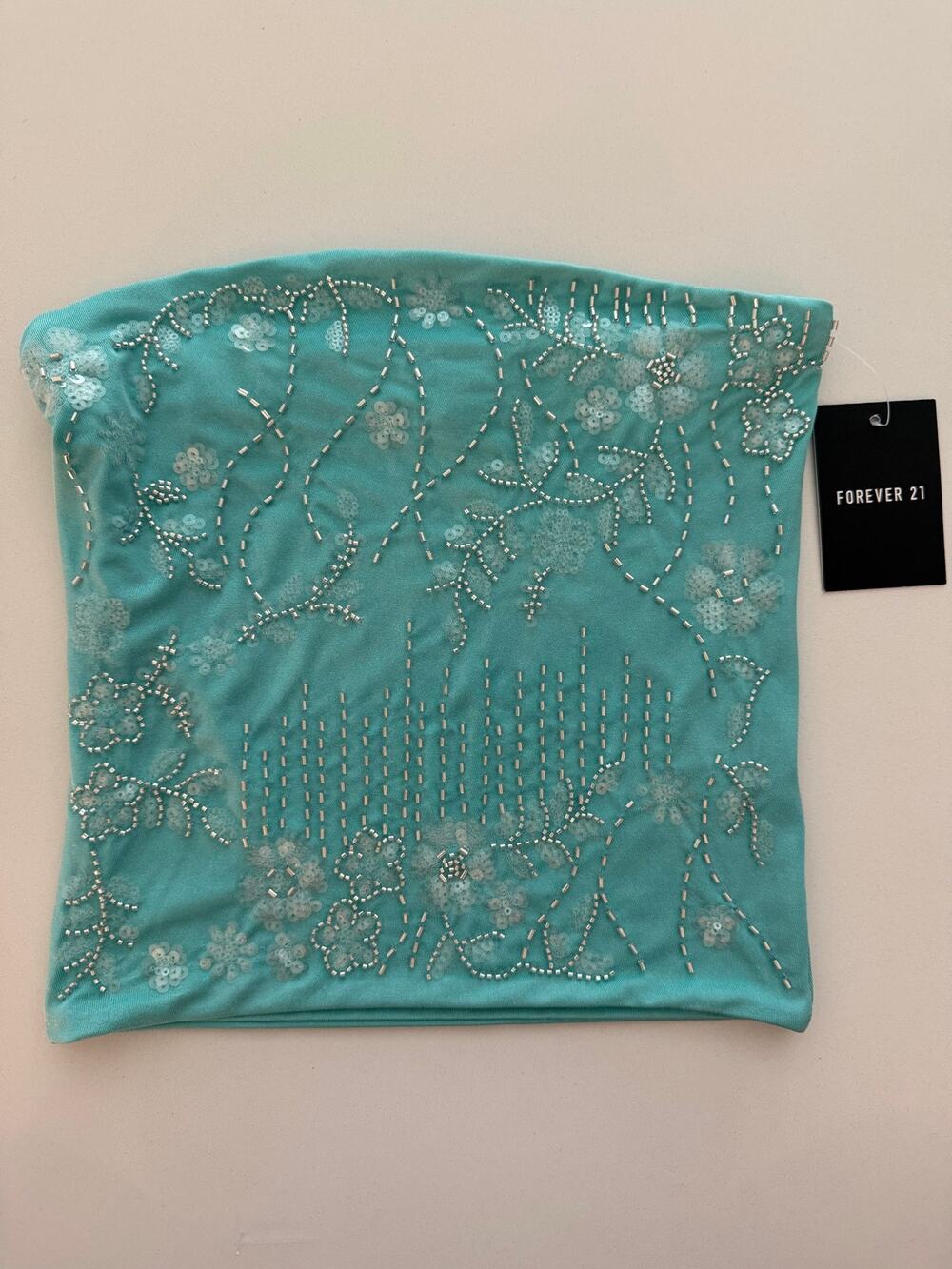 Forever 21 Mint Sequin Beaded Floral Tube Top - Size XS - NWT